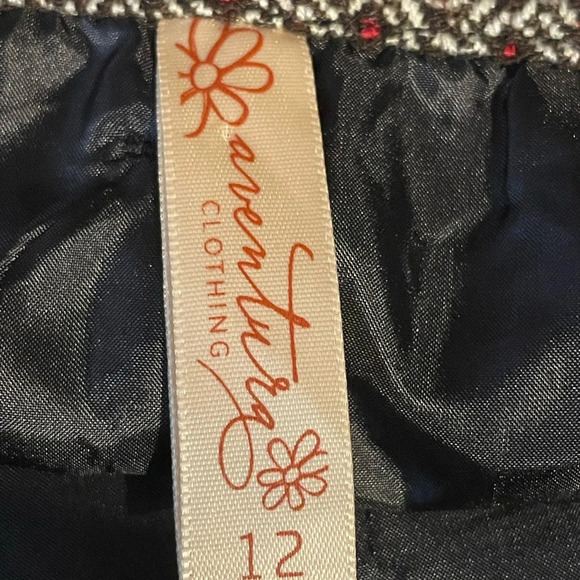 Aventura Tweed Black Cream Red Print Mini Skirt Size 12 - Picture 8 of 9